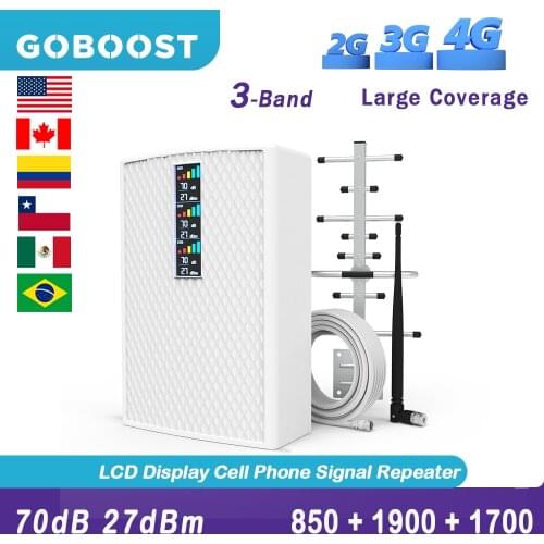 GOBOOST Tri-Band 2G 3G 4G Network Booster 850 1900 LTE 1700 Phone 4G Amplifier 4G Antenna GSM Cellular Repeater A Full Kit