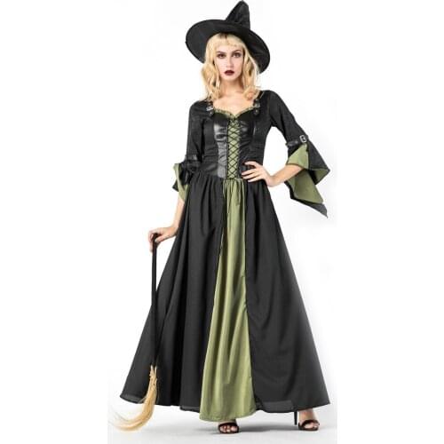 Gothic Black Witch Halloween Costumes Women Sorceress Costume Adult Dress Witch Wicked Video Game Cosplay Party Women Costumes