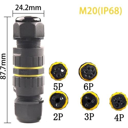 M20 IP68 Nylon Cable Waterproof Connector 2/3/4/5/6 Pin Terminal Adapter Screw Wire Connector for LED Light Sealed Junction Box