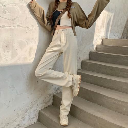 Woman Jeans Pants Autumn White Pants Womens Loose Straight Jeans High Waist Pantalones Vaqueros Mujer