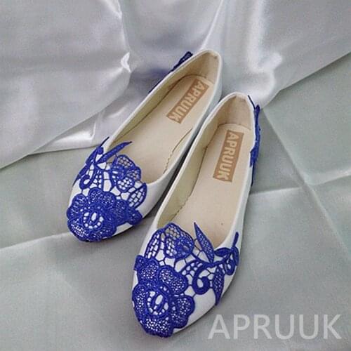 Royal blue lace flats shoes for woman plus size 41 42 43 ladies party dinner proms dress ceremony flats shoes bridesmaid wedding