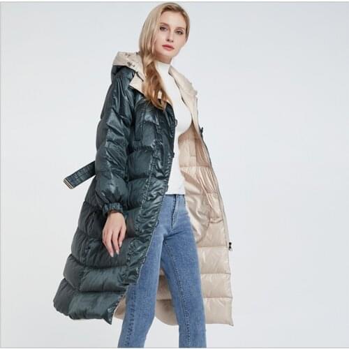 Female Long Down Slim Jacket with belt Female Ultra Light Warm Casual Zipper Feather Coat White Duck Down Windproof Outwears
