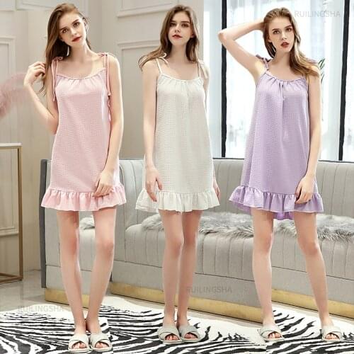 Women Short Sexy Nightwear Waffle Nightshirts Sleepwear Spaghetti Strap Sleepshirts Nightdress Lingerie Night Wear Dress Gown
