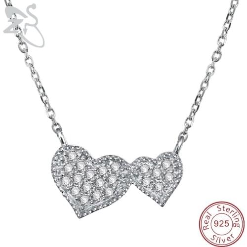 ZS Heart Pendant Necklace Women 925 Sterling Silver Necklace Heart Cubic Zirconia Pendant Necklaces Birthday Mothers Day Gifts
