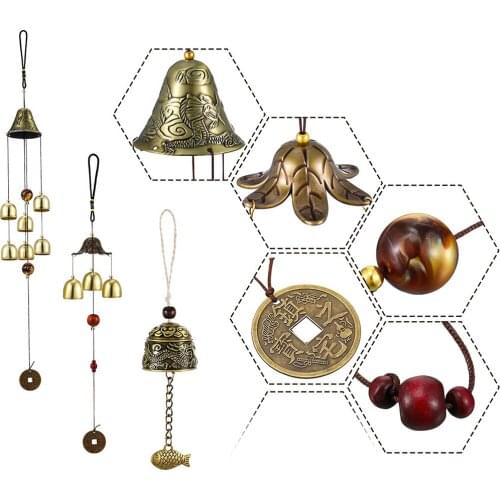 1 Pieces Feng Shui Wind Bell Lucky Wind Chimes Chinese Metal Bell Vintage Dragon and Fish Feng Shui Hanging Chime for Good Luck
