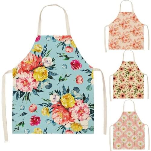 1 Pcs Flower Kitchen Aprons for Women Cotton Linen Bibs Household Cleaning Pinafore Home Cooking Apron 66x47cm