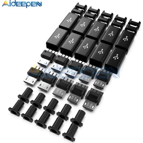 10Pcs DIY Micro USB Male Plug Connectors Kit w/ Covers Black DIY Data Cable Accessories