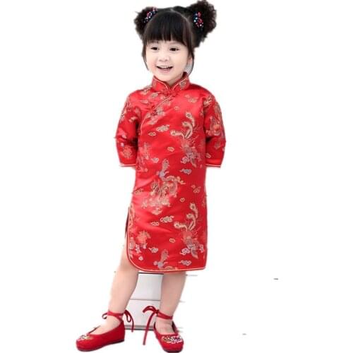 2019 Qipao Three Quarter Baby Girl Summer Dress kid clothes Floral Cheongsams Gift New Year Traditional Chinese Clothing