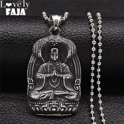 2021 Buddhist Buddha Stainless Steel Necklace Silver Color Charm Necklace Big Religious Belief Jewelry colgante hombre NXS03