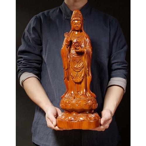 50CM Large GOOD 2021 HOME Spiritual efficacious Mascot # Standing Guanyin Avalokitesvara buddha Handmade Rosewood carving statue