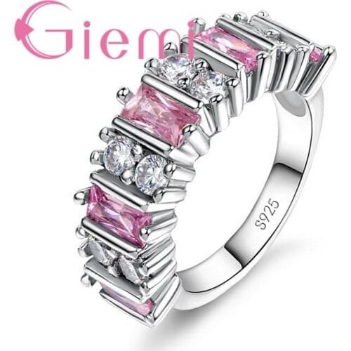 AAA+ Good Quality Clear CZ Rings with White/Pink Crystal Sweet Female Lovers Jewelry Pure Silver Women Party Anillos