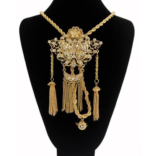 Arabic Gold Crystal Pendant Hollow Out Double Face Necklace Pendent for Women Mulism Costume Jewelry