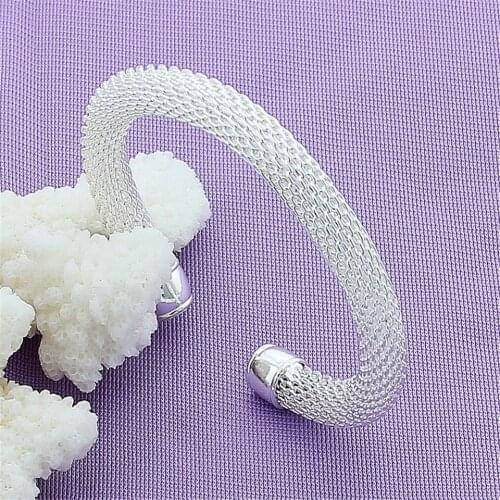 925 Sterling Silver Round Network Bangle For Woman Wedding Engagement Fashion Charm Party Jewelry Gift