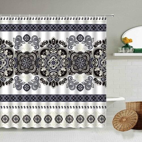 Black White Mandala Flower Shower Curtain Exotic Pattern Design Home Bathroom Decor Waterproof Fabric Screen With Hook Washable