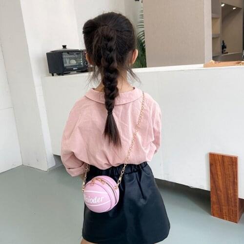 8 Colors Kids Shoulder Bag Leather Cross-Body Pack Metal Chain Strap Holiday Travel Large Capacity Round Basketball Pockets