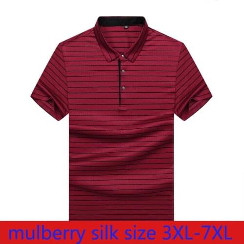 New Arrival Fashion Super Large Summer Mulberry Silk Short Sleeve Men Thin Striped Knitted T-shirt Plus Size 2XL3XL4XL5XL6XL7XL