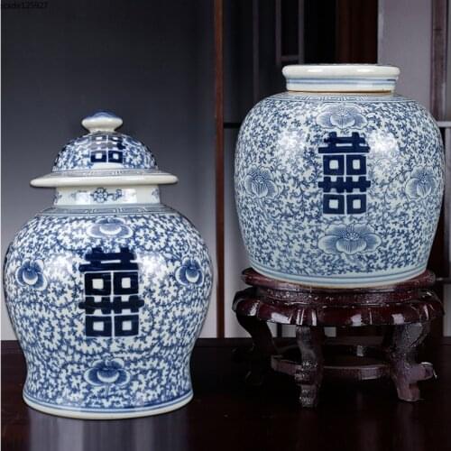 Classical Flower Ceramic Storage Jar with Lid Household Large Flower Vase Art Countertop Decoration Tea Candy Sealed Storage Jar