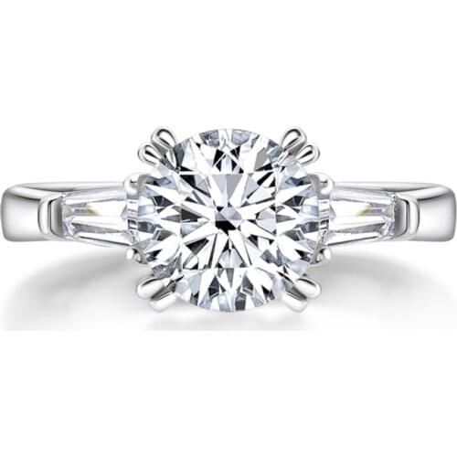 Classic 925 Solid Sterling Silver 2 Carat Round Cut 3 Stone Ring for Women Wedding Engagement Ring Band