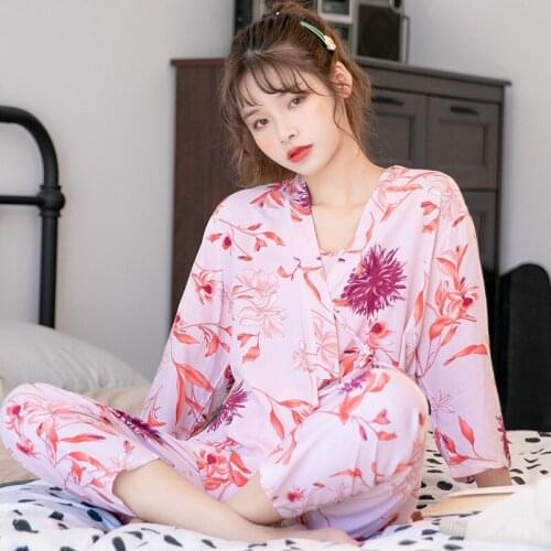 New Women Sexy Pajamas Set Lingerie Gown Vest Suits Sleepwear 3Piece Lounge Set Casual Homewear Female Flowers Pyjamas Nightwear