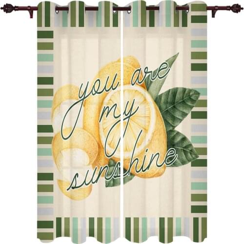 Lemon Summer Text Stripes Window Curtains Kids Room Living Room Curtain Panels Valance Curtains for Kitchen