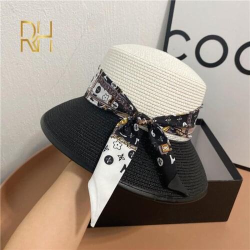 Patchwork Color Straw Visor Hat Women Summer Sun Shade Hats Sunscreen Sun Protection Foldable Female Seaside Beach Cap Casual