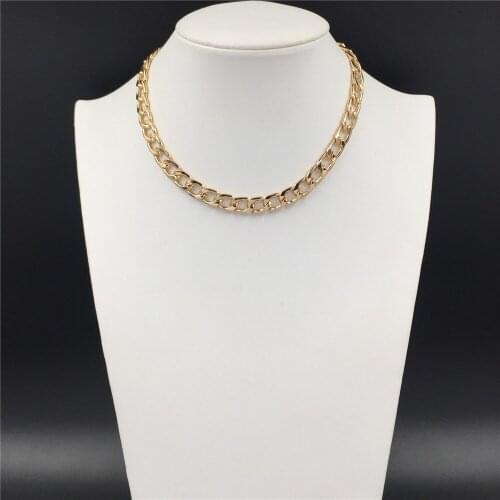 Chunky Gold Color Plating Bare Chain Necklace For Women Punk Elegant Casual Chic Decoration Vintage Jewelry Accessory