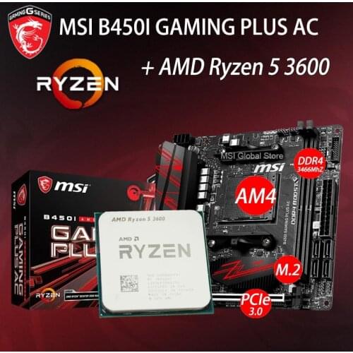 MSI B450I GAMING PLUS AC + CPU AMD Ryzen 5 3600 Motherboard Set AMD B450 CPU Socket AM4 R5 3600 HDMI Desktop B450 Placa-Mãe AM4