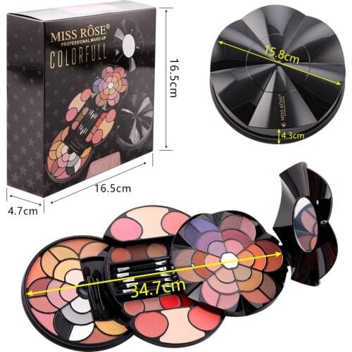 MISS ROSE 57 colors petal makeup palette 43 colors eye shadow 4 colors eyebrow powder blush lipstick 2 colors compact powder mak
