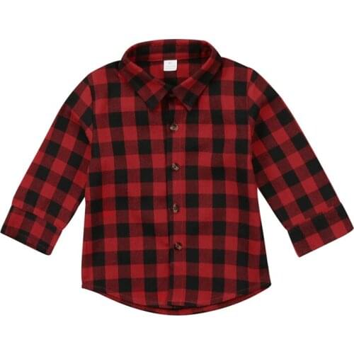 Fashion Toddler Kid Baby Boys and Girls Printed Plaid Tops Long Sleeves Shirt Clothes Casual