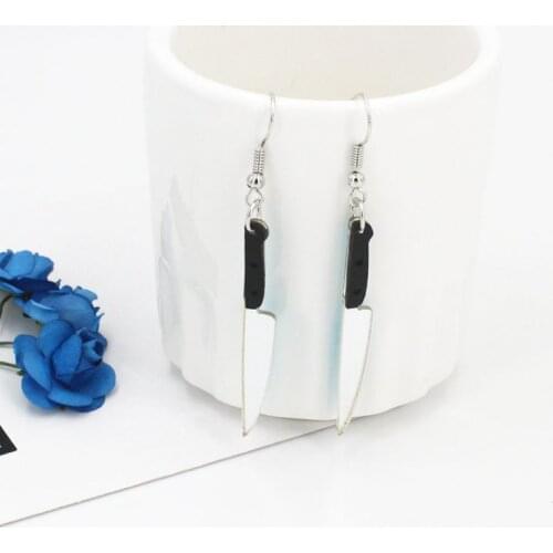 Fashion Personal Acrylic Pocket Knife Pendant Earrings Student Children Prank Emulational Silvery Knife Eardrop Spoof Jewelry