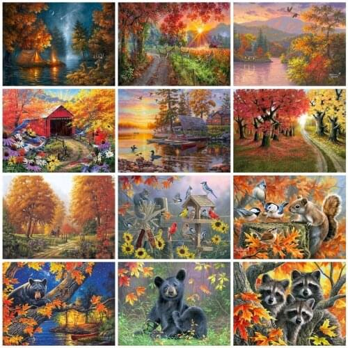 SDOYUNO Oil Paint By Numbers Kits Autumn Scenery 60x75cm Painting By Numbers On Canvas Frameless DIY Draw Nmuber Home Decor