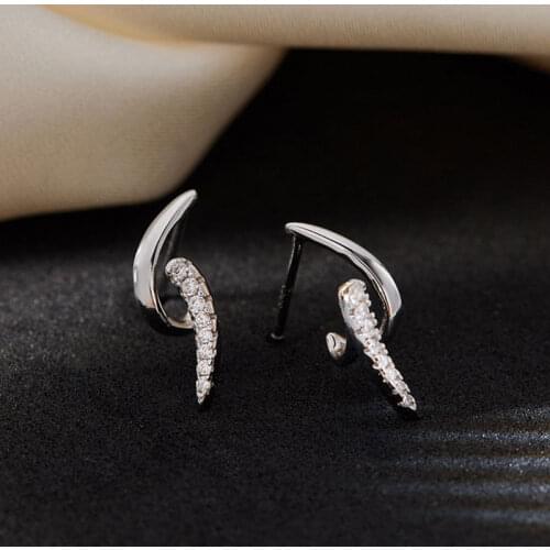 Genuine 925 Sterling Silver Dainty Zircon Spiral Stud Earrings for Women Girls