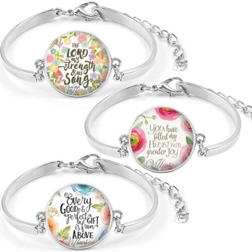 VILLWICE 3 Pcs / Set New Bible Verse Bracelet Art Picture Glass Dome Charms Bracelets Scripture Quote Jewelry Christian Gifts