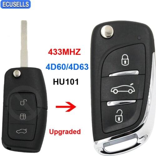 Upgraded DS Style Flip Folding Remote Key 433Mhz 4D60 or 4D63 Chip HU101 Blade for Ford Mondeo Focus Fiesta Galaxy C Max S Max