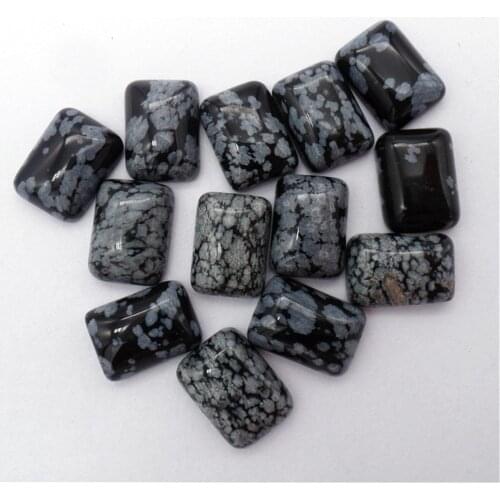 10Pcs 14x10x5mm Wholesale Black And Gray Snowflake Obsidian Oblong Cab Cabochon DIY Jewelry Accessories S145