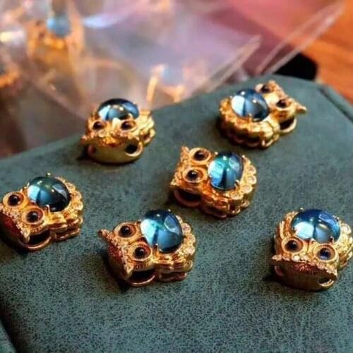 Original design Topaz Owl Pendant Necklace unique elegant romantic unique antique gold craft charm womens silver jewelry