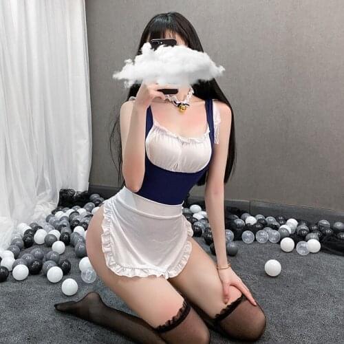 Sexy Pajamas Female Summer Thin Section Cute Maid Outfit Uniform Lace Transparent Detachable Cat Feminine Lingerie