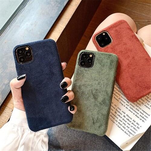 Plush Phone Case For iPhone 7 8 Plus 11 Pro X XR XS Max Furry Cloth Solid Color Shell Soft PU Back Cover For iPhone 11