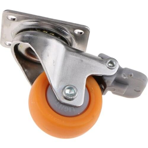 Caster Wheels Swivel Plate w/ Brake Casters On Orange Polyurethane Wheels (1.25
