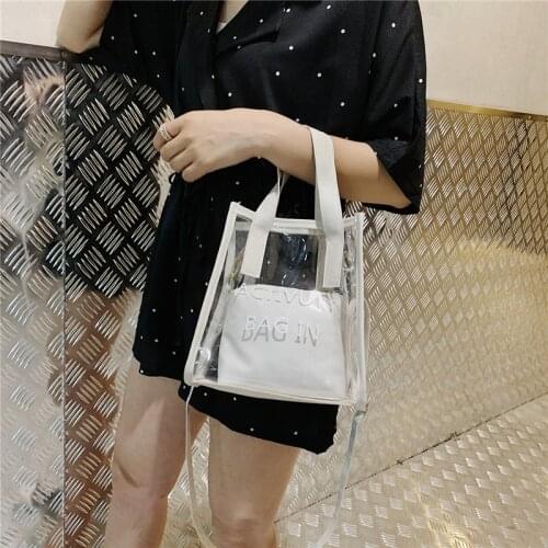 Clear Tote Bag PVC Transparent Composite Bags Women Fashion Handbag Shoulder Beach Jelly Purse Clutch Tote Shoulder Bag
