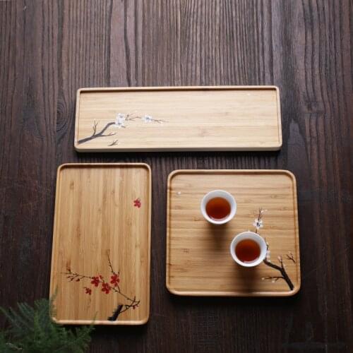 Hand painted dry brewed bamboo tea tray simple small tea tray tea table tea set accessories office and household tea tray