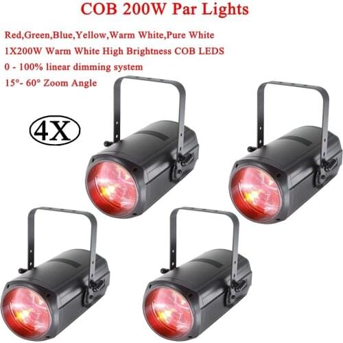 4Pcs/Lot 200W COB DJ Equipment Red Green Blue Yellow Warm White Pure White High Brightness COB LEDs Stage Lights Disco Par Light