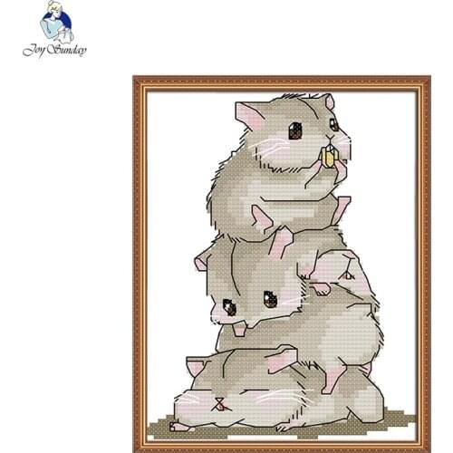 Five Little Hamsters Counted Cross Stitch 11CT 14CT DIY Handmade Printed Canvas Embroidery Thread Sets Home Decor Needlework
