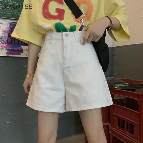Shorts Women A-line Solid Denim Korean Style Simple Loose Slim Fashion Basic Classic Design Teens Female Summer High Street Chic