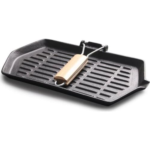 21cm*35cm Cast Iron Steak Frying Pan Uncoated Western Roast Beef Pan Folding Portable Non-stick Frying Pan