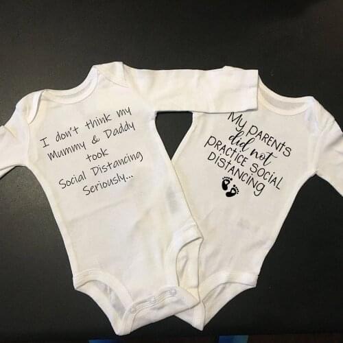 Social Distancing Baby Announcement Baby Bodysuit Toddler Baby Rompers Summer Long Sleeve Tee Shirts