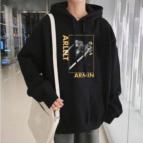 Harajuku Anime Attack On Titan Armin Arlert Hooded Sweatshirts Hip Hop Long Sleeve Pullovers Korean Fashion Patchwork Sweatshirt