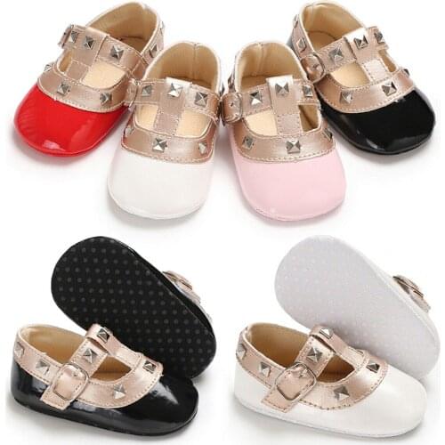Newborn Baby Girls Bow Princess Shoes Soft Sole Crib Leather Solid Buckle Strap Flat With Heel Baby Shoes