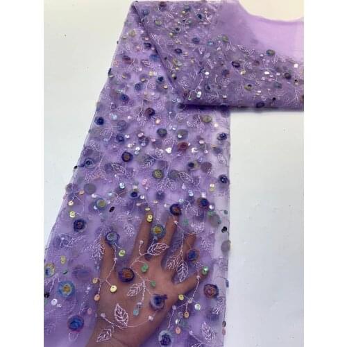 5yards/pc) Newest tulle lace lovely ribbon embroidered 3D flowers African French net lace with sequins for party dress FXZ041