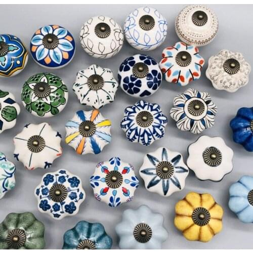 Premium Quality Vintage Ceramic Knobs- Multi Color Mix Design Ceramic Cupboard Cabinet Door Knobs Drawer Pulls & Metal Hardware